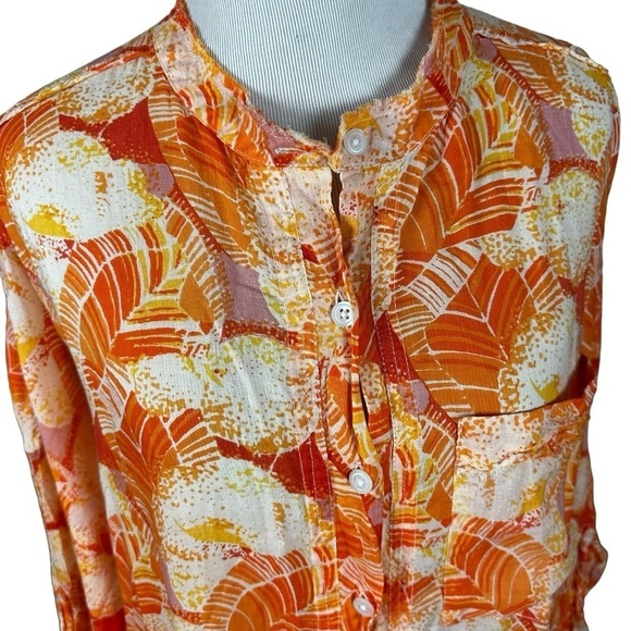 Free People Tropical Hawaiian Maxi Top Cover up Tangerine Cream Small One Size - Picture 6 of 10
